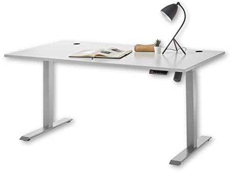 Stella Trading PRONTO Schreibtisch höhenverstellbar elektrisch, lichtgrau - Verstellbarer Bürotisch mit Memory Tasten und digitaler Anzeige - 160 x 72-120 x 77 cm (B/H/T)