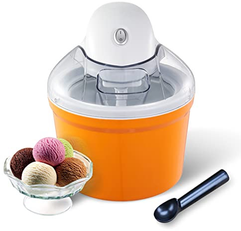 json2xml Macchina per sorbetti elettrica, Macchina per Gelato Fatta in casa da 1,2 l con Ciotola Interna Rimovibile, un'operazione Chiave, Macchina per Gelato Soft per Bambini,Orange