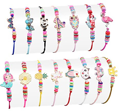 ZOCONE Lot de 15 bracelets d'amitié pour fille, enfants, bracelets de fête réglable, tressé, bracelet licorne papillon, sirène pour gadgets anniversaire enfants, Résine