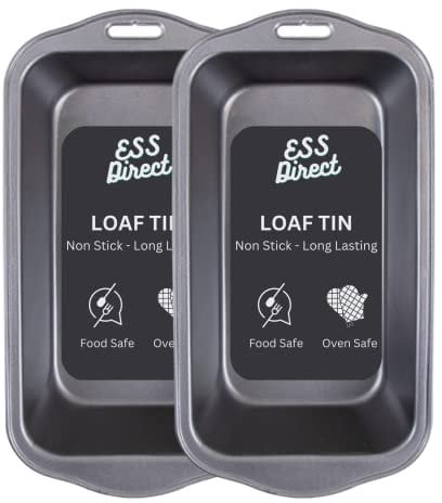 ESS DIRECT 2 Pack Loaf Tins for Baking 2 PCs Set - Nonstick Bread Tins 2lb - Premium Quality Teflon Coating - Bread Pans for Baking Cakes, Loafs, and Banana Bread Baking Bread & Tin