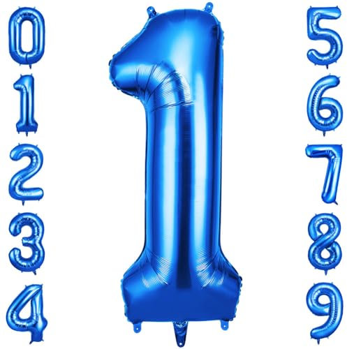 OFFCUP Geburtstag Zahl 1 Blau, Geburtstagsdeko Ballons, Riesige Folienballon in 40 - 101cm, für Männer Frauen Geburtstagsparty Deko, Jubiläum 1 Jahre Deko