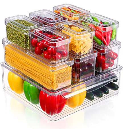 Kühlschrank-Organisator-Set,durchsichtige Aufbewahrungsbox 10 Stück,stapelbar mit Deckel,geeignet für Kühlschrank,Küche,Bad,Schlafzimmer,Wohnzimmer,Büro,Aufbewahrung und Organisation,BPA-frei