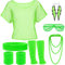 YADODO Deguisement Annee 80 Femme Accessoire Fluo avec Shirt Resille,Jambiere Fluo,Bandeau,Déguisement Année 80 Femme Accessoires Soirée Années 80 90 Disco Costume Carnaval Fête Néon (Vert)