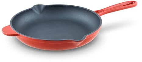 lätt Home Sartén Skillet de Hierro Fundido Rojo Esmaltado 24cm. Cast Iron Skillet 100% Natural, Antiarañazos. Apta para Inducción, Vitrocerámica, Gas, Eléctrica y Horno