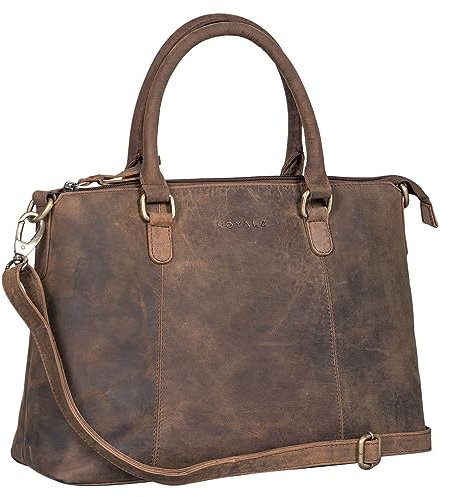 ROYALZ 'Payton' Elegante Lederhandtasche Damen Echtleder Klein Vintage Henkeltasche Ledertasche Frauen, Farbe:Nevada braun