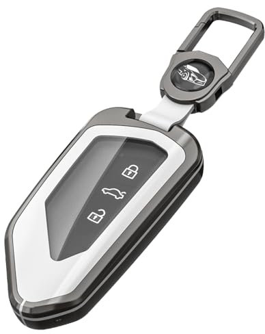 Autoschlüssel Hülle für VW, Schlüssel Hülle Kompatibel für Golf 8 MK8 ID.3 ID.4 Cupra Skoda Octavia A8 SEAT Leon MK4 Tarraco Ateca 3-Tasten Auto Schlüssel Cover mit Schlüsselanhänger (White)
