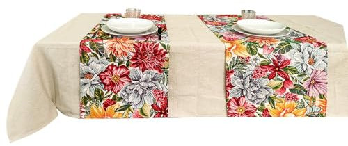 MAGIE DI CASA Tischdecken aus der Kollektion Mexiko aus Gobeline, Jacquard-Optik, hergestellt in Italien, 47 x 140 cm, Blume