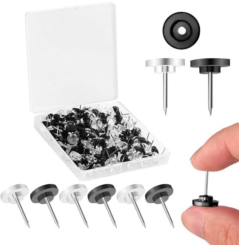 200 Stück Transparente Reißzwecken weiß und schwarz, Länge 17mm Pinnwandnadeln Flach Reißnägel Deko mit Aufbewahrungsbox für Tafel Weltkarte Cork Board Korktafel Wand Pinnwand (Kopfdurchmesser 10 mm)