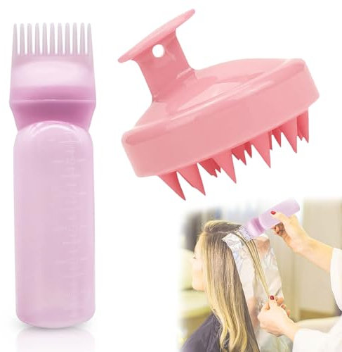 2 Piezas Botella Aplicadora de Peine de Raíz y Masajeador de Cuero Cabelludo, Cepillo para Teñir El Cabello, Aplicador de Aceite para El Cabello, Botella de Cepillo de Tinte para El Cabello