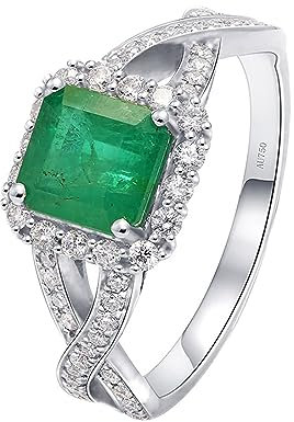 Whoiy Gold Ringe Frauen 18 Karat, Heiligenschein 1.5ct Smaragd Verlobungsring Echt Weisgold 750 Eheringe Trauringe für Damen Großer 61 (19.4)