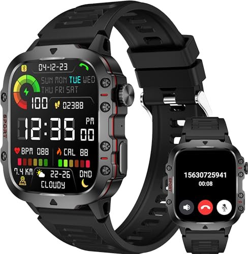 findtime Militär Smartwatch Machen Sie Anrufe entgegennehmen, Fitness Tracker Herzfrequenz Blutdruck Schlafmonitor Schrittzähler Uhr 100+ Sportmodi IP68 Wasserdicht Fitness Uhr für Android iOS Handys
