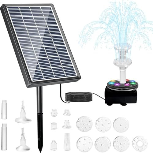 Solar Water Fountain,7W Solar Fountain Pump with 10 Fountain Styles,DIY Solar Powered Water Feature with 3000mAh Battery,Solar Water Pump Bird Bath Fountain,Garden Pond Pump for Outdoor Pool,Fish Tan