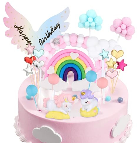 26 Stück Kuchenaufsatz, Einhorn Regenbogen Regenbogenstern Einhorn-Kugel Alles Gute zum Geburtstag Kuchendekoration für Jungen Mädchen Kinder Geburtstagsfeier Babyparty-Zubehör
