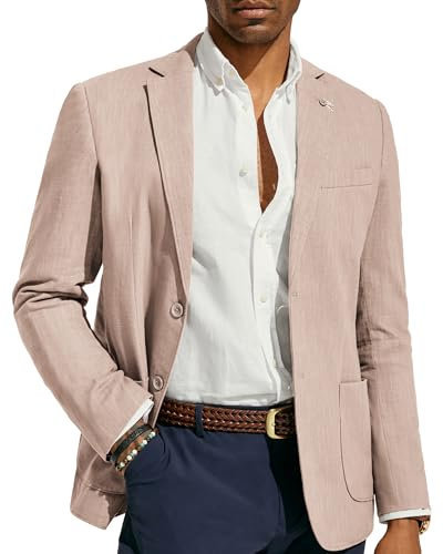 PJ PAUL JONES Giacca sportiva da uomo, casual, in cotone e lino, leggera, con 2 bottoni, sfoderata, Rosa, L