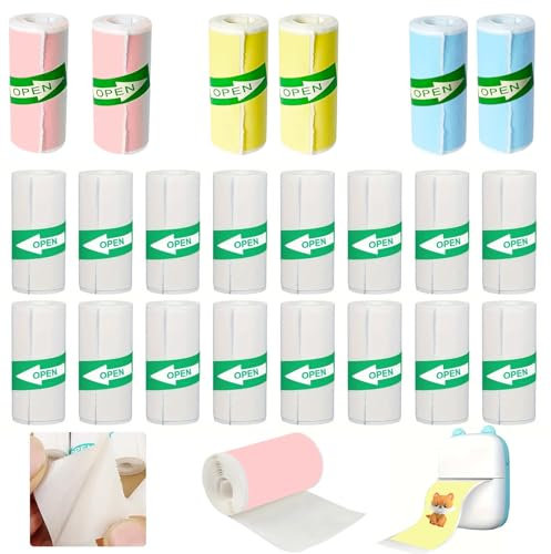 22 Rollen Thermorollen für Thermopapier Kinderkamera, 4 Farben Mini Drucker Papier Selbstklebend Aufkleber, 57 x 300 MM Sofortbildkamera Thermopapier Drucker Aufkleber für Mini Mobiler Fotodruck