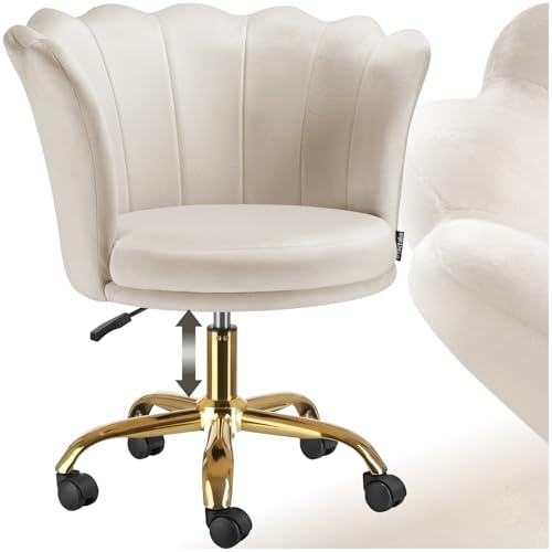 tectake® Bürostuhl ergonomisch, Muschelsessel Schreibtischstuhl, Office Chair, Wohnzimmer Stühle, Stuhl Esszimmer, Küchenstuhl, für Schreibtisch, Büro und Hocker Schminktisch, Samt Stuhl mit Rollen