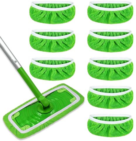 8 Stück Wiederverwendbare Mikrofaser-Bodentücher für Swiffer Sweeper Mop, 25,4 x 11,5 cm, Geeignet für Nass- und Trockengebrauch