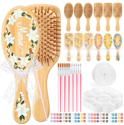 Acellegic 12 Set Bamboo Hairbrush Painting Kits Bulk Hand Painted Crafts