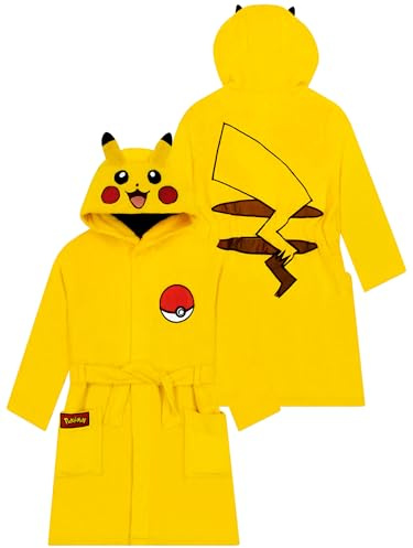 Pokemon Bademantel Jungen, Pikachu Kinder Bademantel mit 3D Ohren, Fleece Morgenmantel Kinder