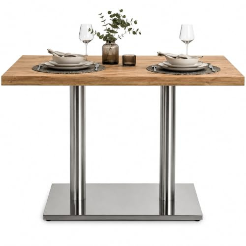 Mucola Tischgestell Tischuntergestell Doppelsäule Edelstahl 72 cm Silber | Standfuß 70x40 cm für schwere Platten aus Holz, Glas, Granit oder Marmor, ca. 14 kg, inkl. 12 Schrauben und Bodenschoner