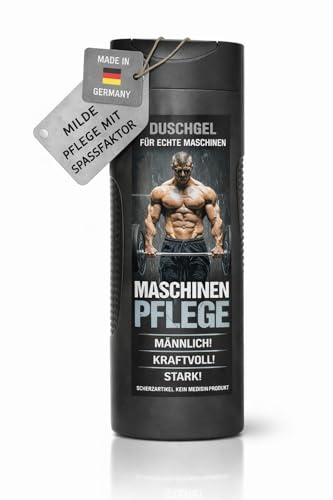 Maschinenpflege Duschgel 300 ml – lustiges Duschgel für Männer, witziges Geschenk für Bodybuilder, Fitness Fans & Gym Männer, Geschenkidee für Muskelmänner. Geburtstagsgeschenk/Wichtelgeschenk