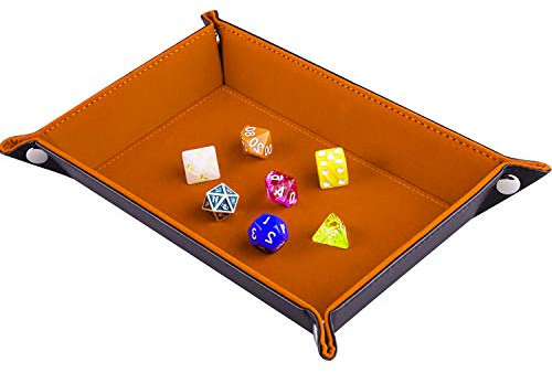 SIQUK Würfelteller Klapp Rechteck PU Leder und Orange Velvet Würfelbretter für Dungeons und Dragons RPG Würfel Gaming D & D und andere Tischspiele