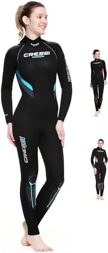 Cressi Damen Castoro Lady Monopiece Wetsuit Tauchanzug Neopren, Schwarz/Aquamarin 5mm, XS
