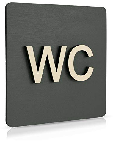 WC Schild Schwarz Holz Toilettenschild Toilette Türschild Damen Herren Piktogramm (14x14cm) (Anthrazit) Art.Nr. 4004
