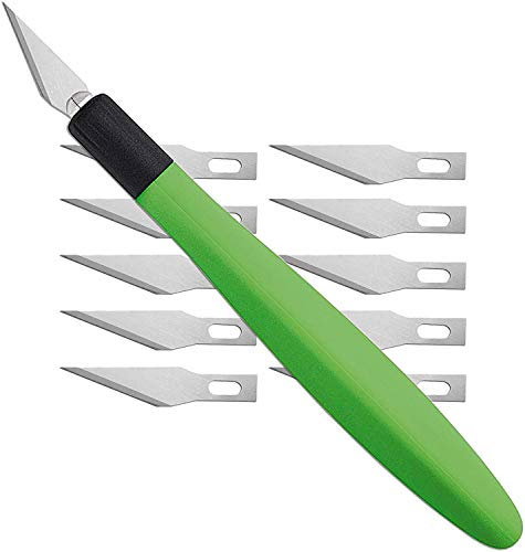 Wedo 7852199 Cutter Skalpell Comfortline (mit Softgriff inklusive 5 Ersatzklingen und Schutzkappe) apfelgrün/schwarz (Cutter + 15 Klingen)