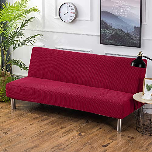 PETCUTE Sofabezug ohne armlehne schlafsofa bezug ohne armlehne futonbezug Stretch sofahusse ohne armlehne sofaüberwurf Weinrot