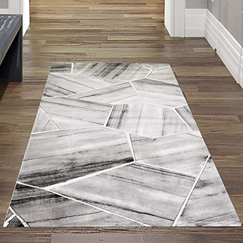 Teppich-Traum moderner Kurzflorteppich LÄUFER mit geometrischem Muster in grau Creme, Größe 60x110 cm