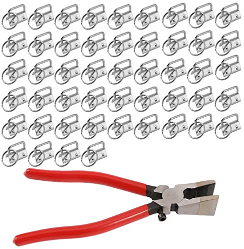 EMSea 50pcs Key Fob Hardware 1 Inch Lanyard Key Fob Hardware with Key Fob Pliers Tool for Keychain and Wristlet Clamp Hardware Supplies