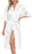 Lovasy Bademantel Damen Satin Japanisch Kimono Jacke Damen mit Gürtel Sexy Morgenmantel Leicht Pyjama für Hochzeit Braut Party,Weiß,XL