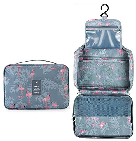 Trousse de Toilette Voyage Portable, 25x17x8,5cm, Trousse Maquillage Suspendue avec 4 Compartiments, Sac de Toilette Pliable Étanche Femme Homme, Sac de Cosmétique Grande Capacité pour Make Up (A)