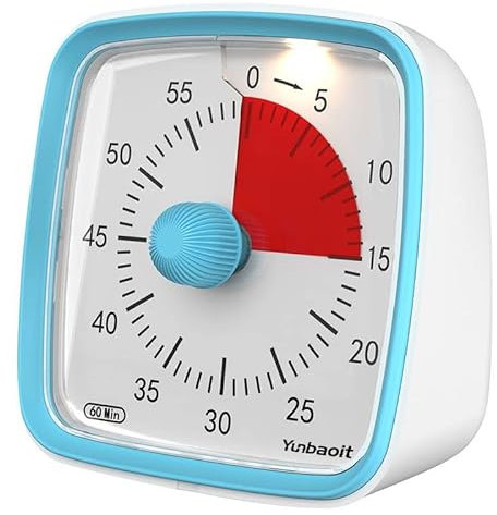 Minuteur analogique visuel 60 Minutes Compte à rebours Silencieux, Outil de Gestion du Temps pour Enfants et Adultes Veilleuse L:8.8CM/H:8.8CM (Bleu)