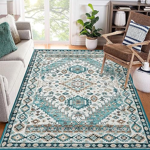 LuxFocus Tappeto verde lavabile in lavatrice per soggiorno, stile boho, a pelo corto, grande design orientale, con fondo antiscivolo, camera da letto, sala da pranzo, 160 x 230 cm