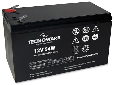 Tecnoware Batteria Ermetica al Piombo 12 V Capacità 54 W - per UPS, Sistemi di Videosorveglianza e Allarme - Attacco Faston 6.3 mm - Dimensioni 15,1 x 9,4 x 6,5 cm