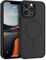 DOMAVER Case for iPhone 13 Pro Max,Magnetic [Compatible with Mag Safe] Carbon Fiber Metal Lens Frame+Buttons Support Wireless Charging Men Women Slim Shockproof Protective Phone Cover 6.7 Inch,Black