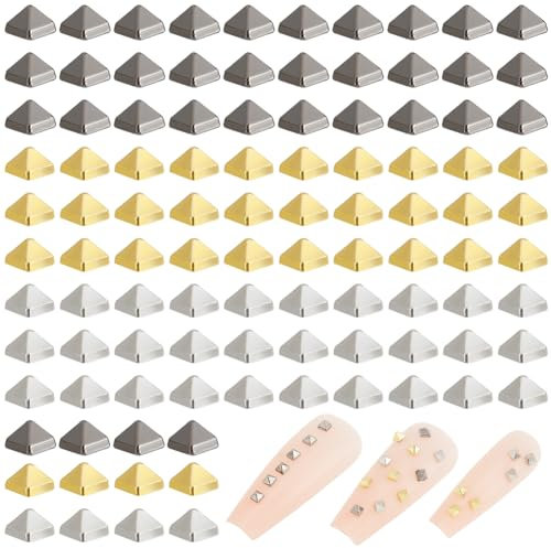 PH PandaHall 600 Stück Nailart Nieten Quadratische Nagel Spike Nieten 3 Farben Metallniete Punk Nagel Charms Mini Nail Art Aufkleber Für Nail Art Handwerk 1.5/2mm
