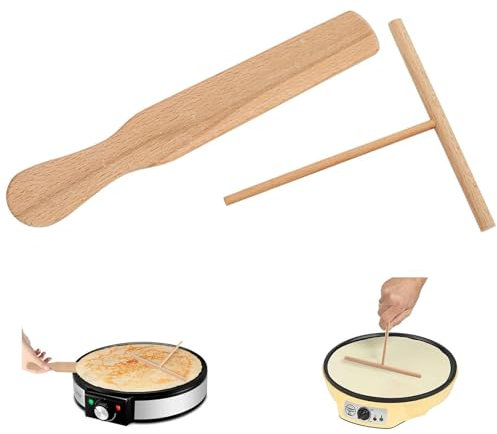 Crêpes en Bois Spatule,2 PCS Crêpes Kit Spatule Crepe Spatules Spatule Crepe en Bois de Hêtre Outil Applicateur de Spatule pour Ustensiles de Cuisine Bois Outil de Cuisson