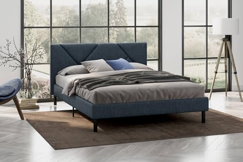 Dmora - Letto matrimoniale Caldes, Sommier per camera da letto, Giroletto per stanza, Struttura porta materasso, Adatto a materasso Cm 160x190, Blu