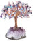 KYEYGWO Bunt Reiki Heilung Kristallbaum auf Natürlichen Amethyst Drusensegment Rohstück Base, Stein Geldbaum Feng Shui Bonsai Baum Figuren Ornament Haus Deko für Glück, Reichtum