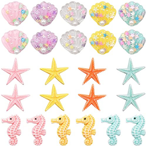 Muschelmix Dekomuscheln,RoadLoo 24 Stücke Natürliche Conch Maritime Deko Strand Thema Party Hochzeit Dekor Muscheln Basteln Seestern für Micro Landschaft Dekoration Aquarium Hochzeit