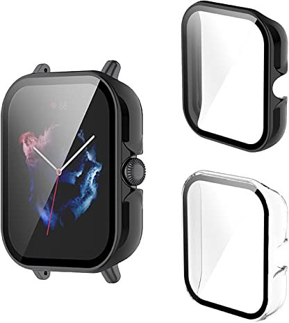 Aerku Hard Hülle Mit Displayschutz Kompatibel mit Amazfit GTS 3, Vollschutz Kratzfest PC Schutzfolie Schutzhülle Schutz Case, Schwarz&Transparent