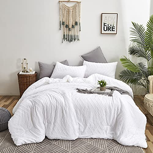 Pureant Weiße Jacquard-Bettdecken California King Damen Herren Boho Weiß getuftet Bettwäsche Tröster Cal King Baumwolle Teens Broken Line White Stickerei Shabby Chic Quilts Einfarbig Weiß Welle