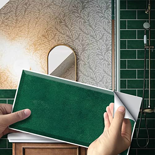 funlife 20X10cm 27Pcs Peel and Stick Transfers Sticker On Tiles, Self-Adhesive Water-Resistant PVC Tile Decals Backsplash for Home Kitchen Decor, Emerald Cement