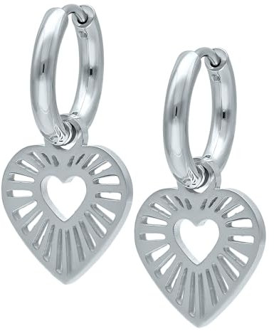 Wildcat Ohrringe - Little Radiant Heart Hoops - Creolen aus Edelstahl mit Herz Anhänger - wasserfest, langlebig, hautverträglich - silber