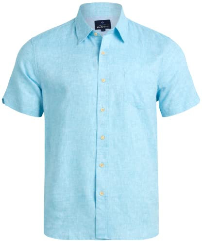 Ben Sherman Men's Linen Shirt - Classic Fit Short Sleeve Button Down Woven Linen Shirt (S-XL), Size Small, Norse Blue