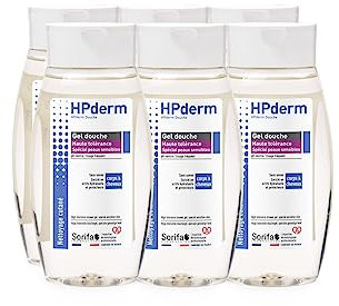 SORIFA - Lote de 6 HPderm Gel de ducha ALTA Tolerancia - Cuerpo y cabello - Especial pieles sensibles, pieles tatuadas, cabello debilitado - Uso frecuente - pH neutro, sin jabón - Botella 250 ml