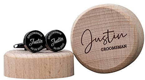 Benutzerdefinierte Metall Manschettenknöpfe & Manschettenknöpfe Box, personalisiertes Geschenk für ihn, Hochzeit Geschenk für Trauzeugen, Rose Gold Silber Schwarz